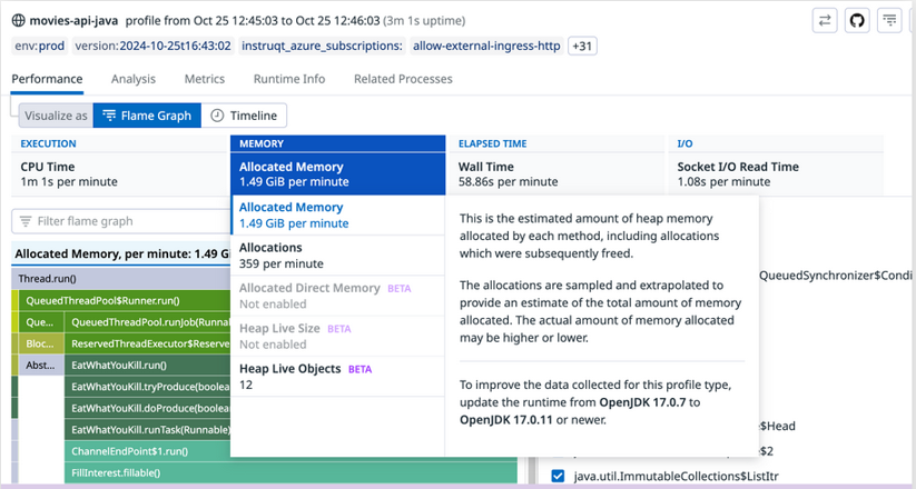 Example of available profile types based on the filtered profile data.